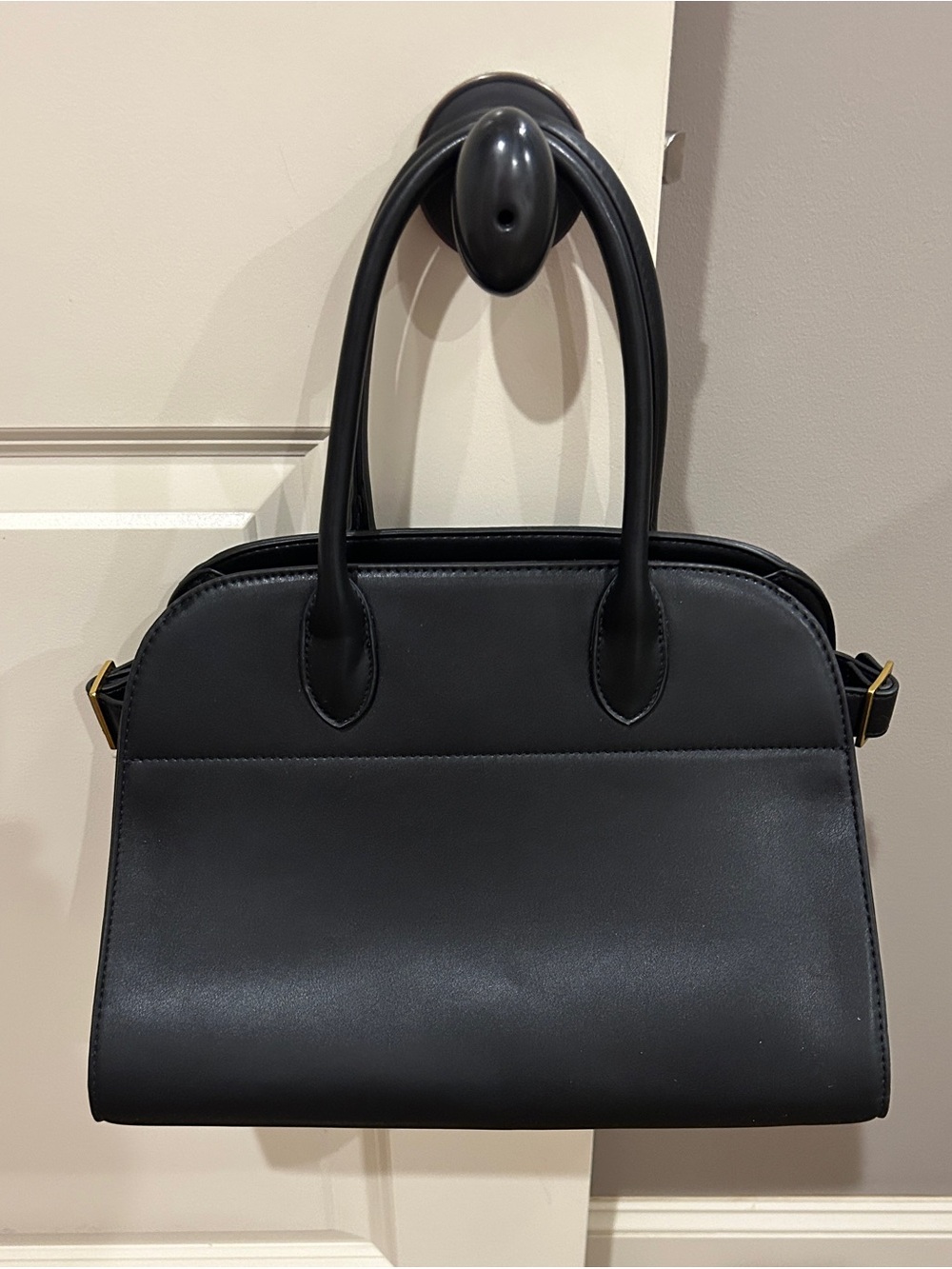 Structured Black Faux Leather Satchel with Dual Top Handles
